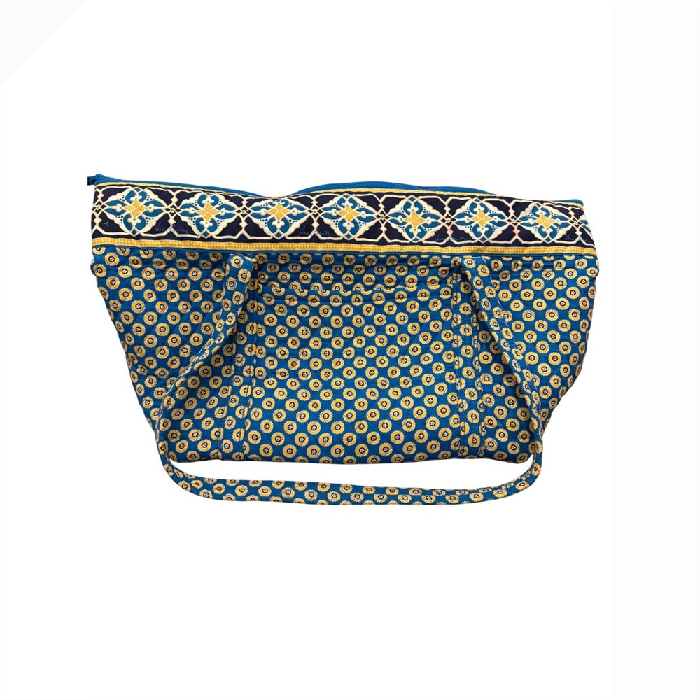 Vera Bradley Marrakesh Quilted Cotton Tote Bag Blue Yellow Floral Zipper Large